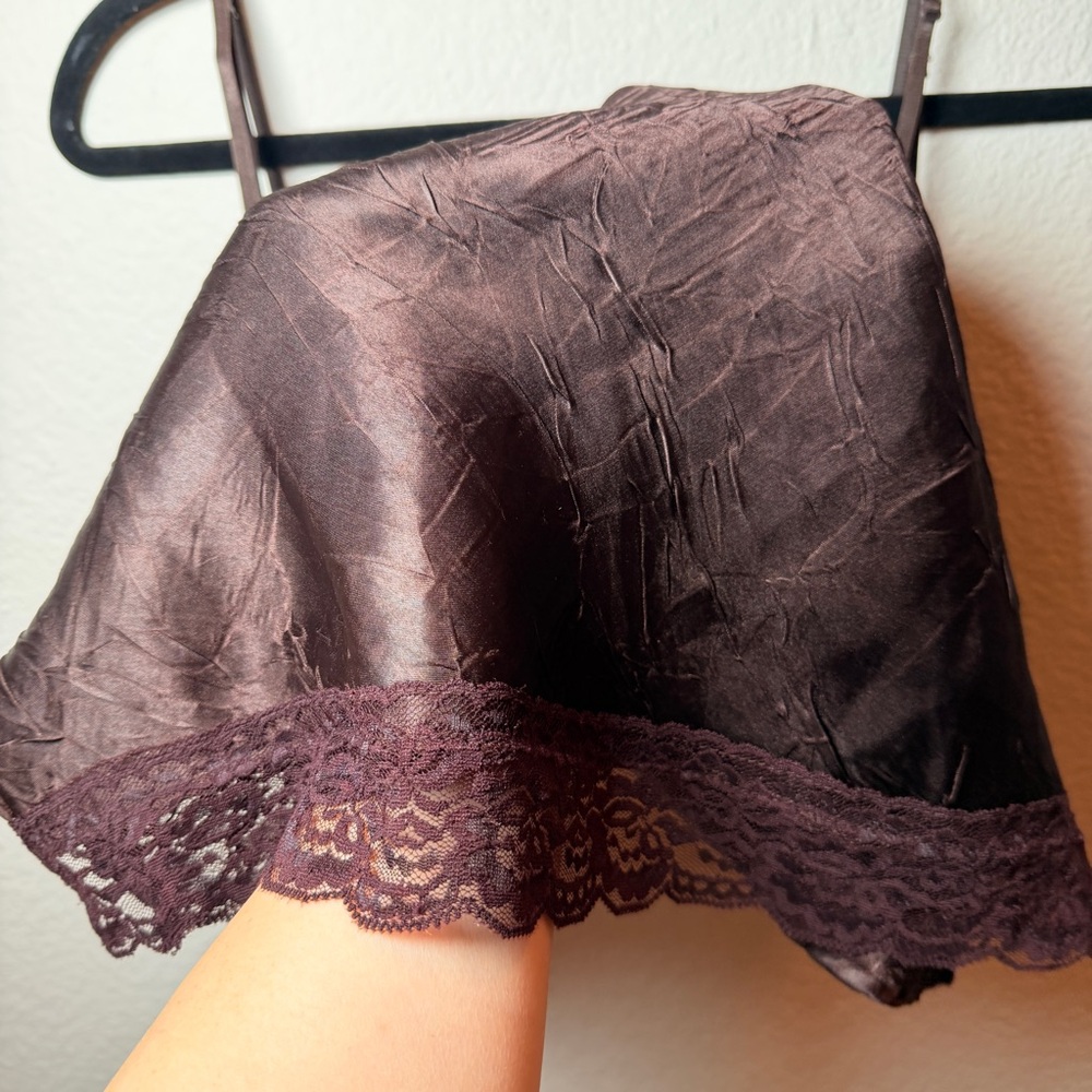 Self Esteem Brown Lace Camisole Satin Slip Top Y2K Coquette Layering Cami - Picture 12 of 14